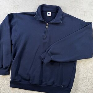 Vintage Russell Athletic Sweatshirt Mens Medium Navy 1/4 Zip Fleece 90s Y2K